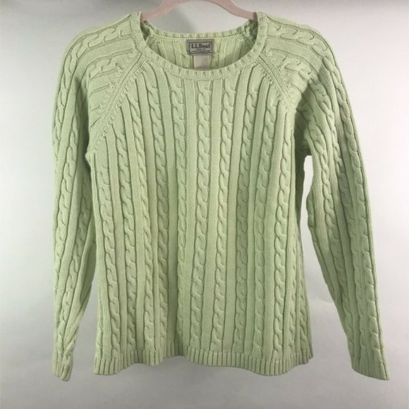 L.L. Bean Mint Green Cable Knit Crew Sweater - Picture 1 of 6